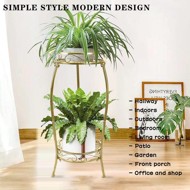 MOCORY Plant Stand Indoor Outdoor 2 Tier 27" Tall Metal Potted Holder Rack Flower Pot Stand Heavy Duty Plant Shelf Rustproof Iron Multiple Plant Round Supports Rack for Planter Corner Garden Balcony - Image 2